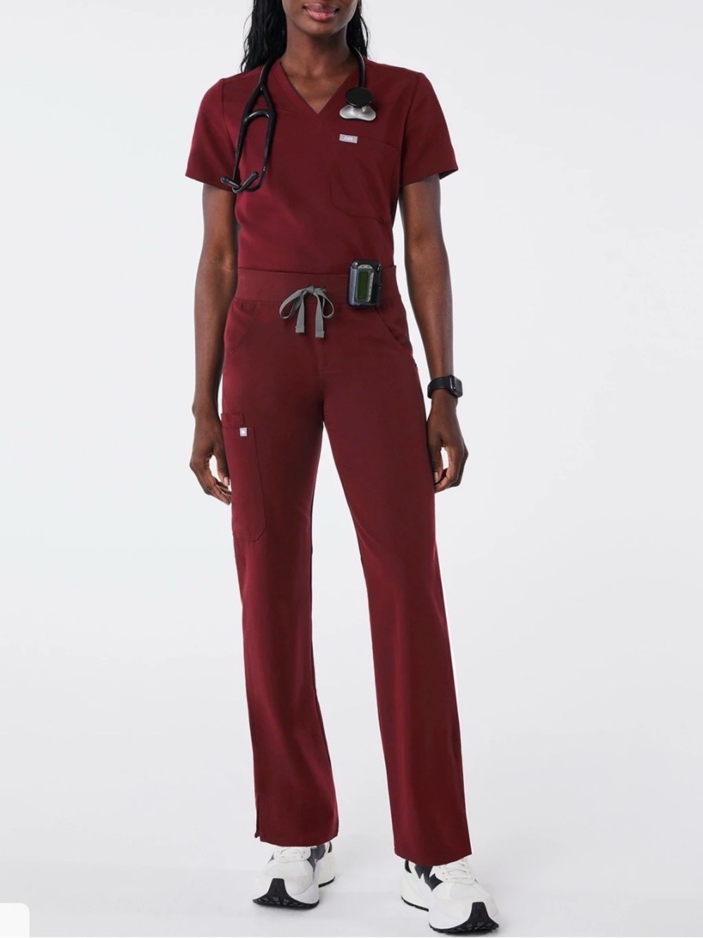 Figs Catarina top and Kade cargo pants burgundy set size M
